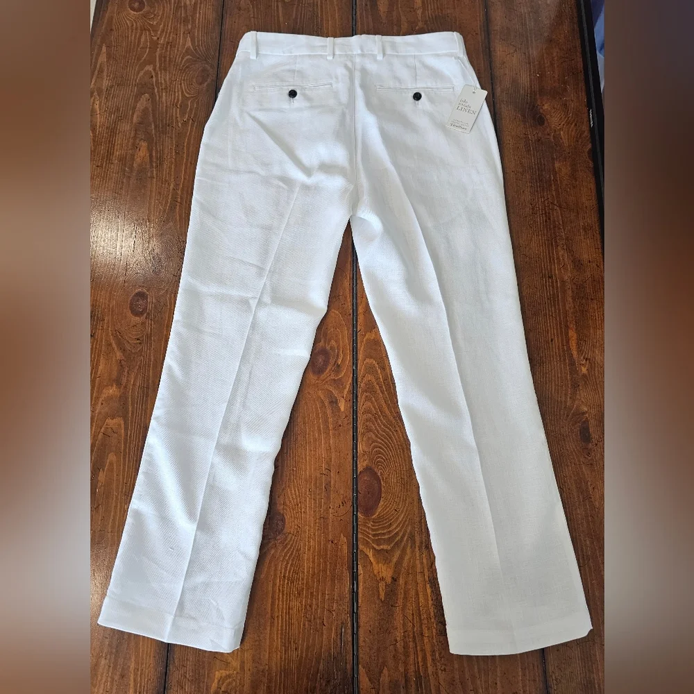 NWT Caribbean Men's White Linen Dress Pants - Vacation! 34W×30L 36W×34L